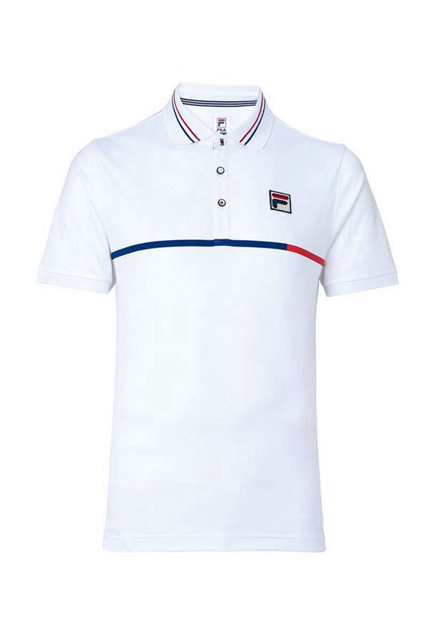 Fila Heritage Tennis Men's Polo Shirts - White/Blue/Red,NZ 316-90267